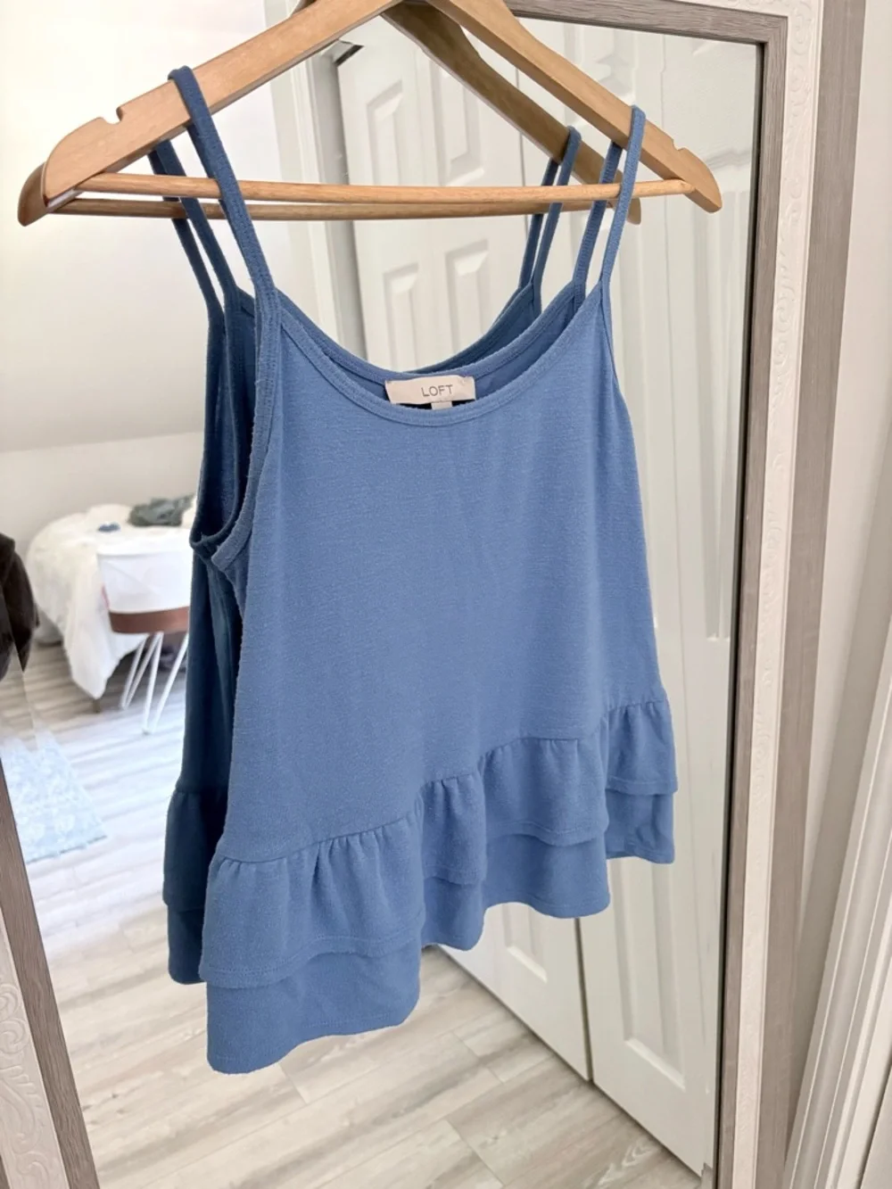 LOFT Blue Ruffle Hem Peplum Top
